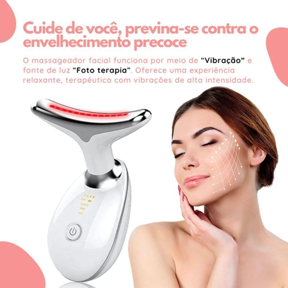 Aparelho De Massagem Facial Led Lift 3 Cores – Fototerapia, Vibração Sônica E Efeito Lifting Profissional Branco - 4