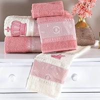 Jogo De Banho Bordado Nobre Algodão 5 Peças - Palha-rosa - 1