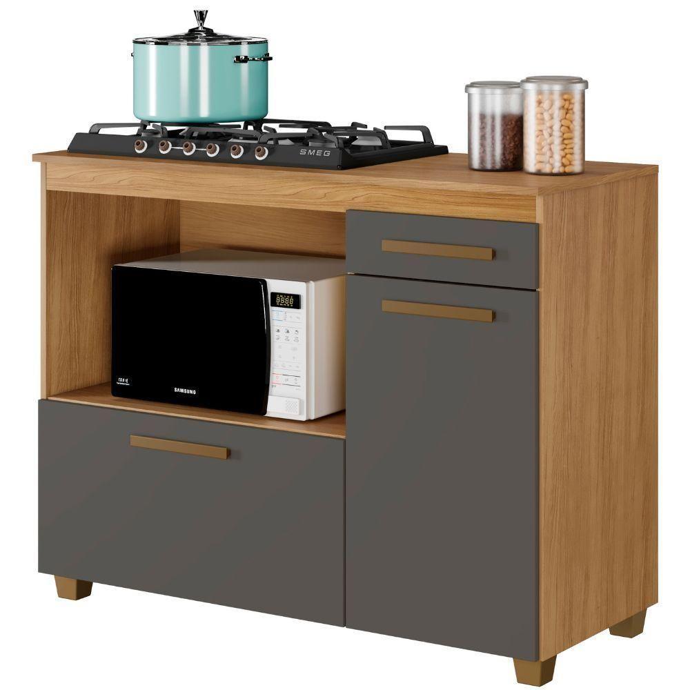 Balcão Para Cooktop 5 Bocas Cronus Cinamomo Grafite Arte Móveis - 1