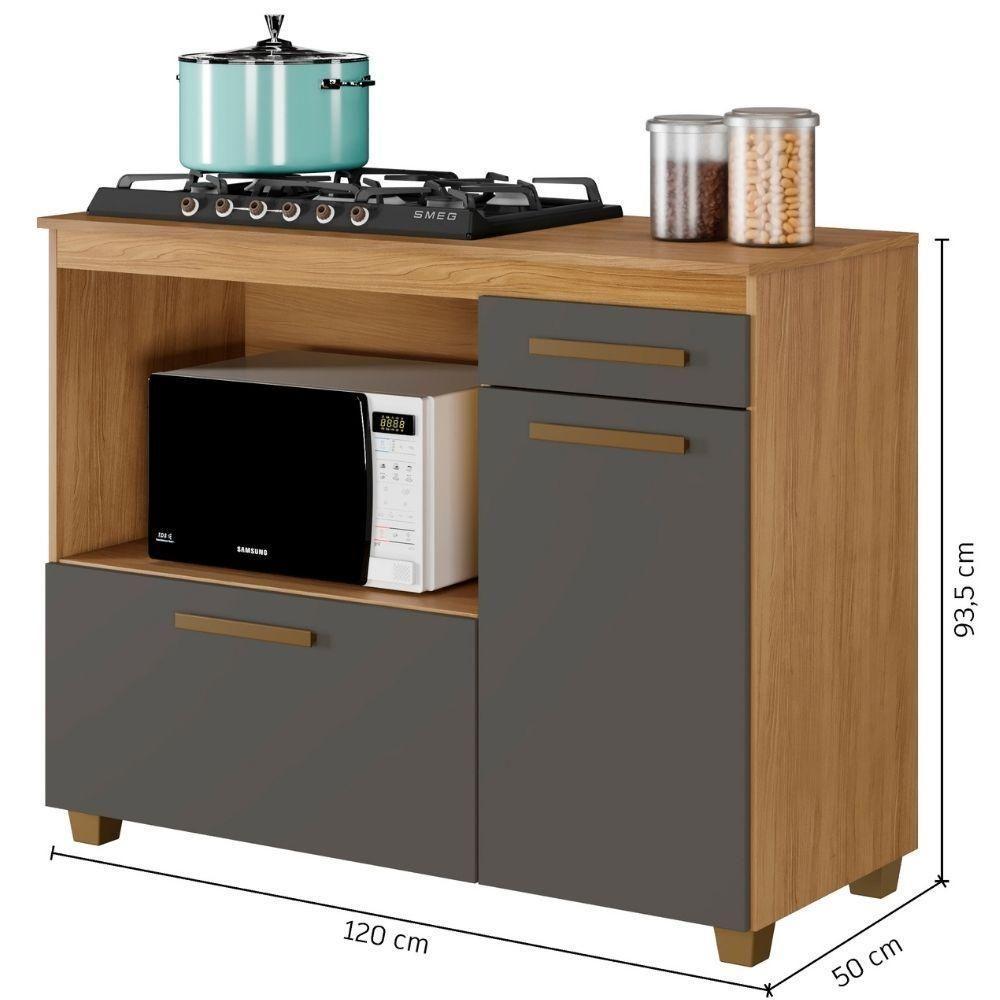 Balcão Para Cooktop 5 Bocas Cronus Cinamomo Grafite Arte Móveis - 3