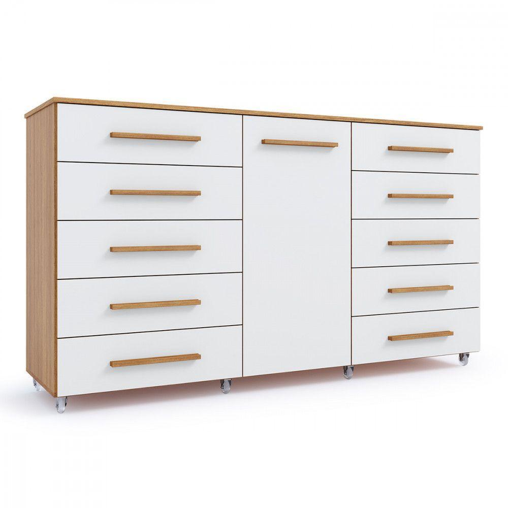 Cômoda Imperial 1 Porta 10 Gavetas Com Rodízio Batrol Freijo Com Off White - 1