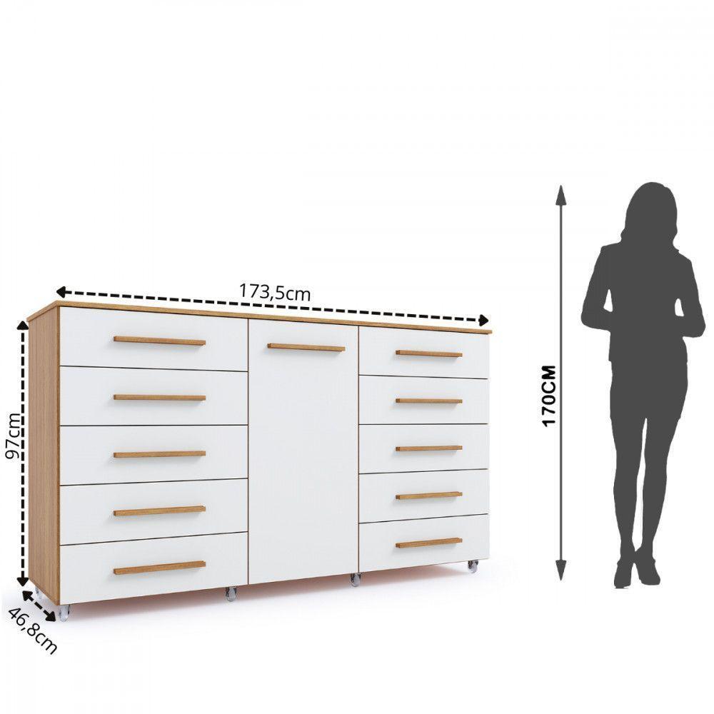 Cômoda Imperial 1 Porta 10 Gavetas Com Rodízio Batrol Freijo Com Off White - 3