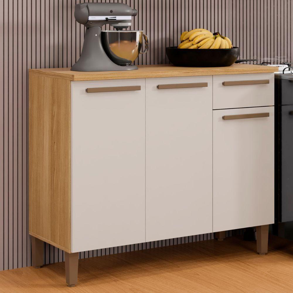 Balcão Clássico 3 Portas 1 Gaveta Cinamomo Off White Arte Móveis - 2