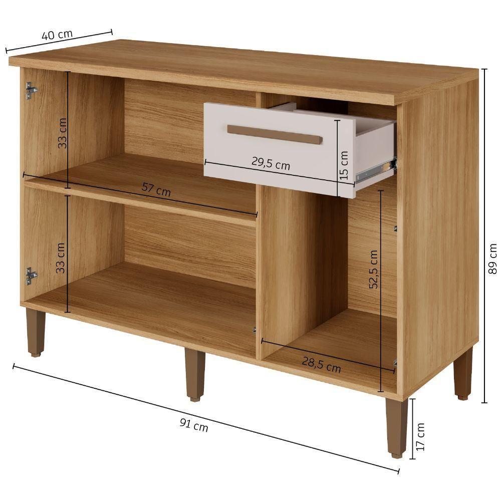 Balcão Clássico 3 Portas 1 Gaveta Cinamomo Off White Arte Móveis - 3