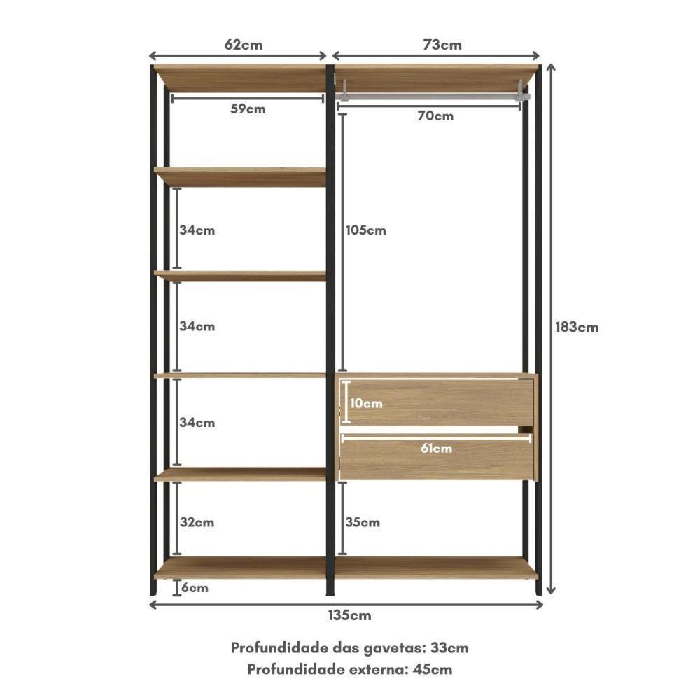 Closet Aberto Modulado Arara Organizadora Com Cabideiro 405cm Allegra Multimóveis Mp4391 Preto/madeirado - 7