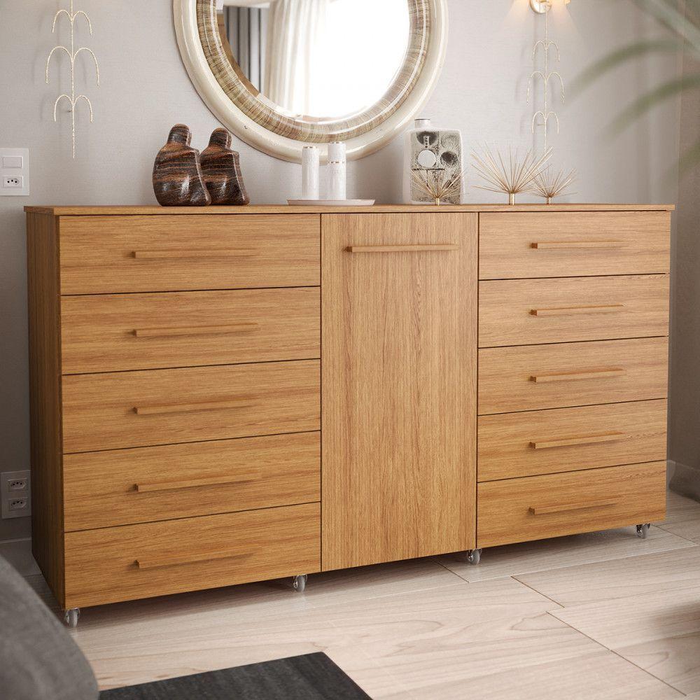 Cômoda Imperial Batrol 1 Porta 10 Gavetas Com Rodízio Freijó Freijó - 2