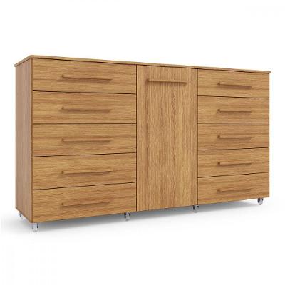 Cômoda Imperial 10 Gavetas MDP Puxador MDF Amadeirado Fosco com Porta e Rodízios