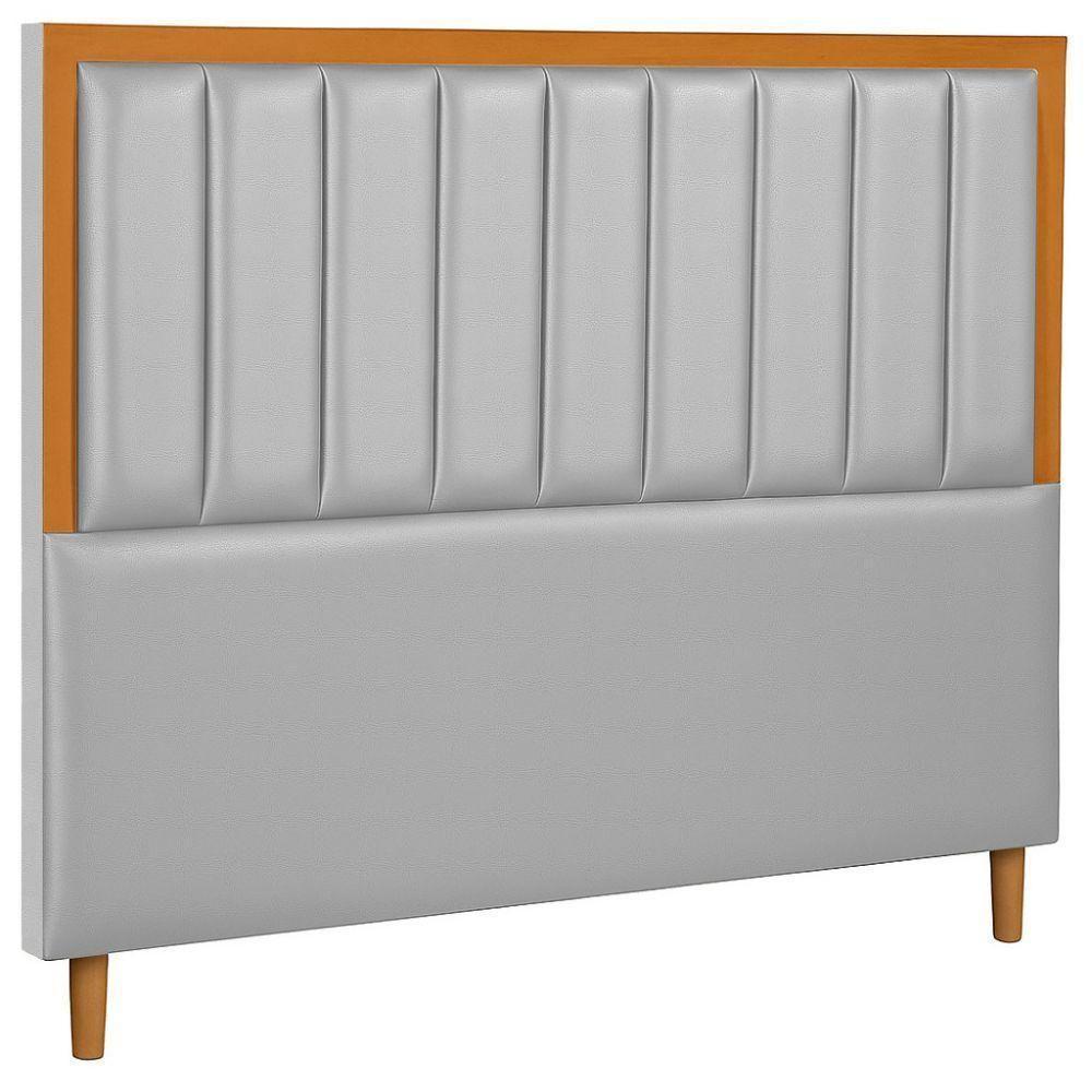 Cabeceira Estofada Queen Paris Couro Cinza 160 Cm - 1