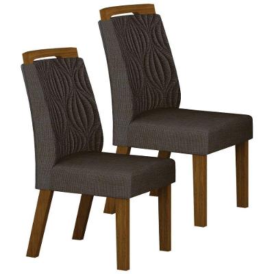 Conjunto 2 Cadeiras De Jantar Ilhéus Linho Chumbo Pés Em Madeira Leifer Móveis