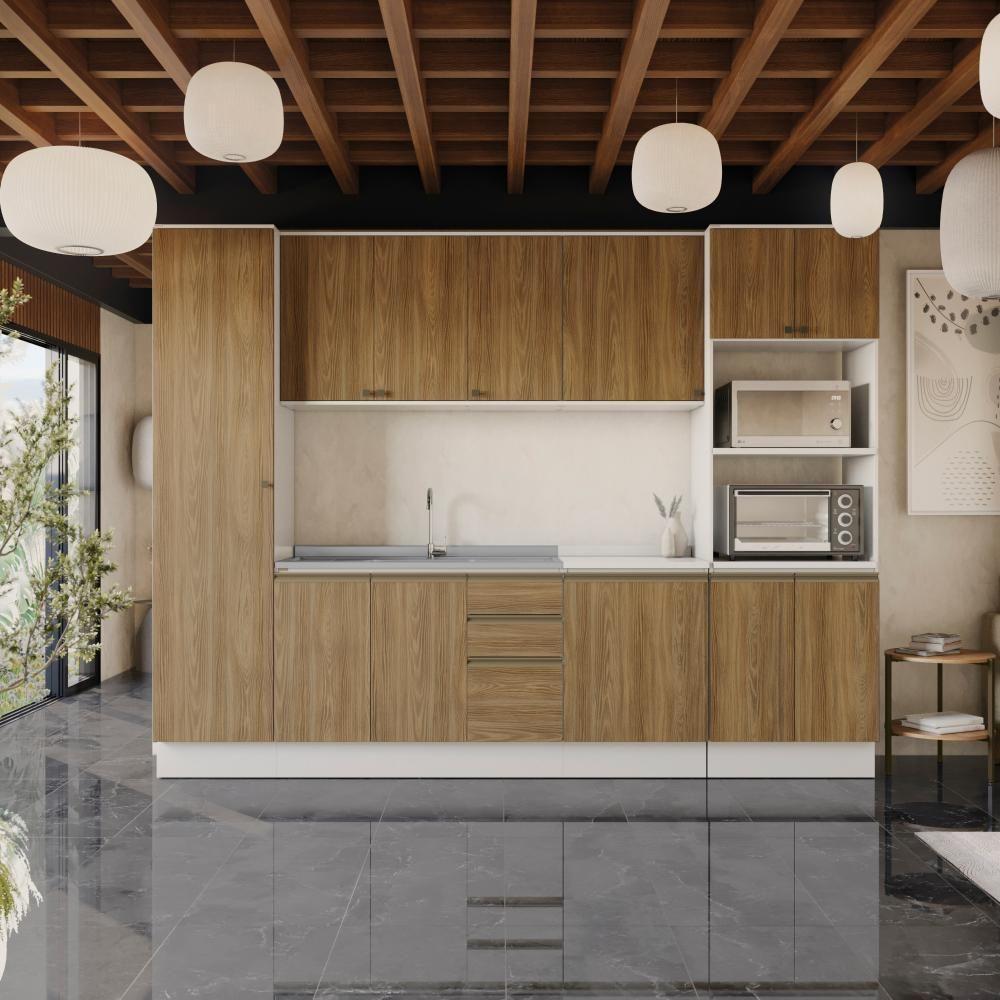 Cozinha Modulada Celeste Kappesberg 100% Mdf Branco-nogueira 300cm - 1