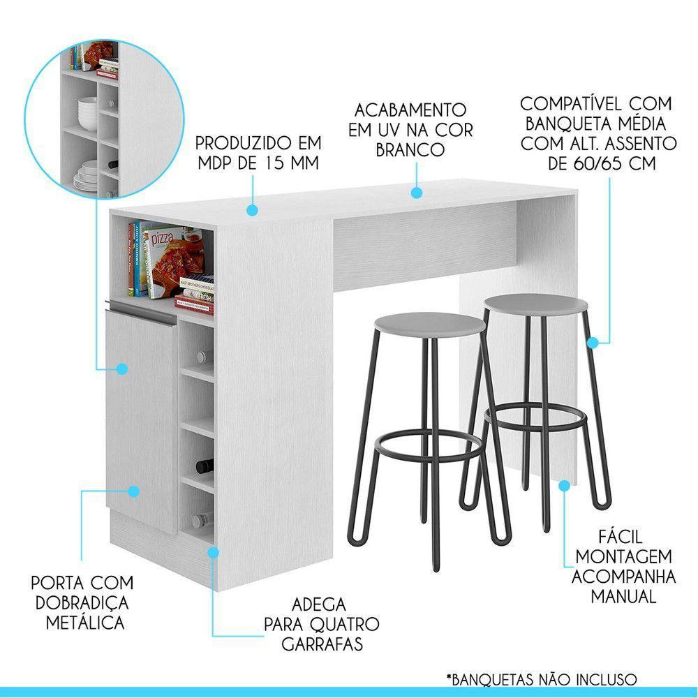 Bancada Ilha Multiuso Gourmet 0535br 136x92cm Menu Móveis Branco - 3
