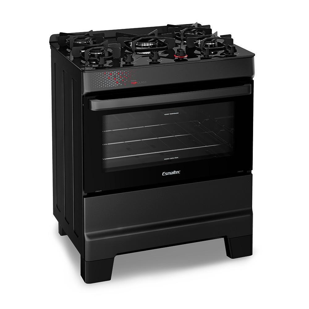 Fogão A Gás Mesa De Vidro Forno 84L Esmaltec Ideal Top Glass Preto 5 Bocas Bivolt - 1