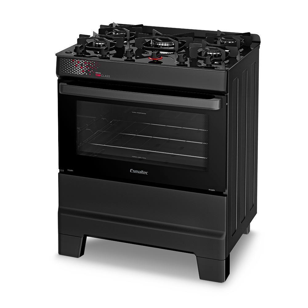 Fogão A Gás Mesa De Vidro Forno 84L Esmaltec Ideal Top Glass Preto 5 Bocas Bivolt - 2