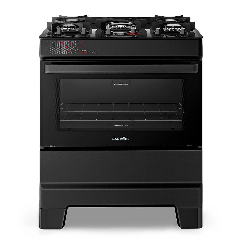 Fogão A Gás Mesa De Vidro Forno 84L Esmaltec Ideal Top Glass Preto 5 Bocas Bivolt - 3