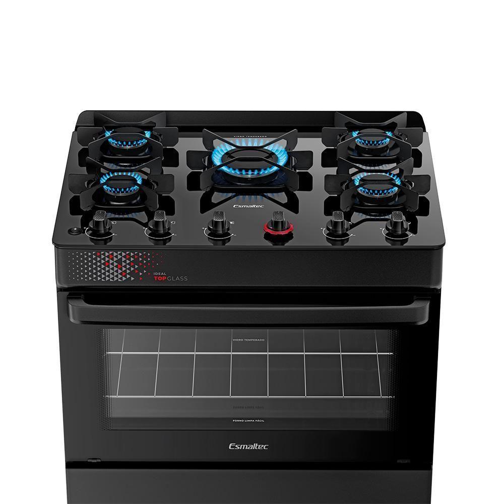 Fogão A Gás Mesa De Vidro Forno 84L Esmaltec Ideal Top Glass Preto 5 Bocas Bivolt - 7