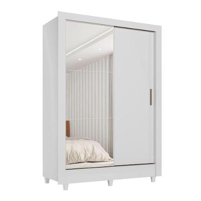 Guarda Roupa Solteiro Bélgica 2 Portas de Correr 2 Gavetas Branco MDP com Espelho