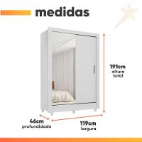 Guarda Roupas Solteiro Com Espelho 2 Portas De Correr 2 Gavetas Bélgica Andirá Branco - 3