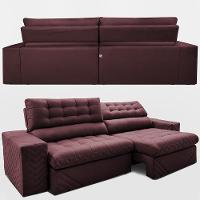 Sofá Retrátil E Reclinável 2,30m Molas Ensacadas Max Spring. Velusoft Cama Inbox Vinho