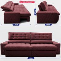 Sofá Retrátil E Reclinável 2,30m Molas Ensacadas Max Spring. Velusoft Cama Inbox Vinho - 8