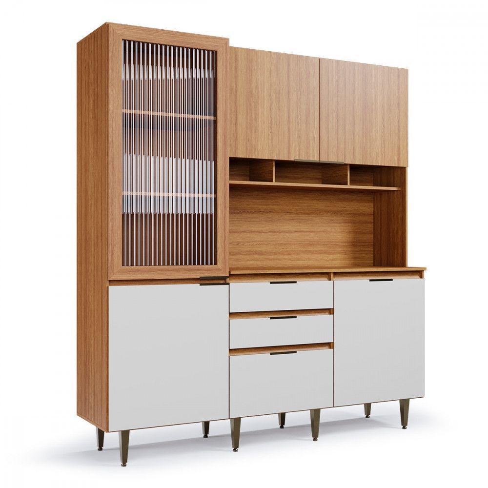 Armário De Cozinha Batrol Superiore 5 Portas 3 Gavetas Freijo Com Off White - 1