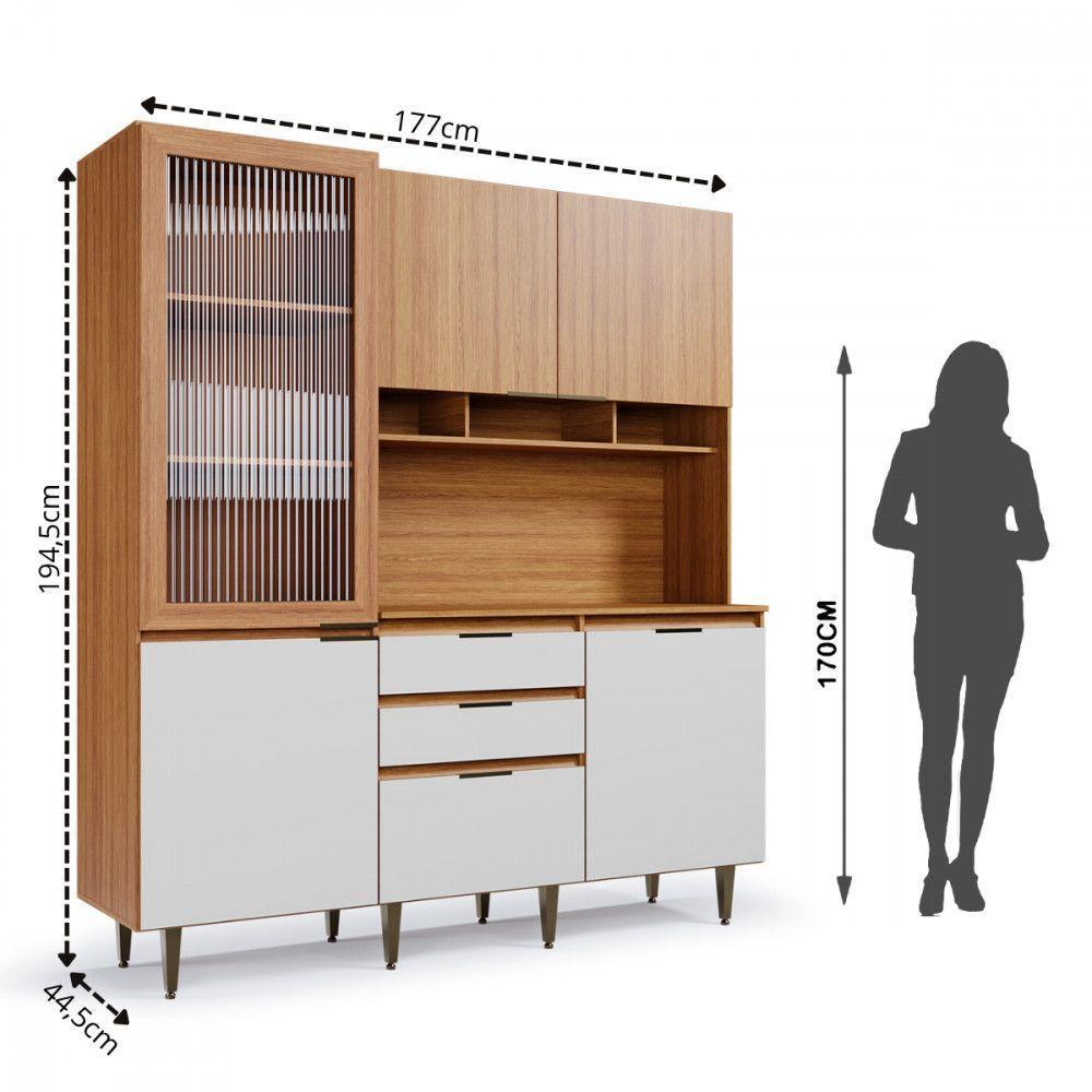 Armário De Cozinha Batrol Superiore 5 Portas 3 Gavetas Freijo Com Off White - 4