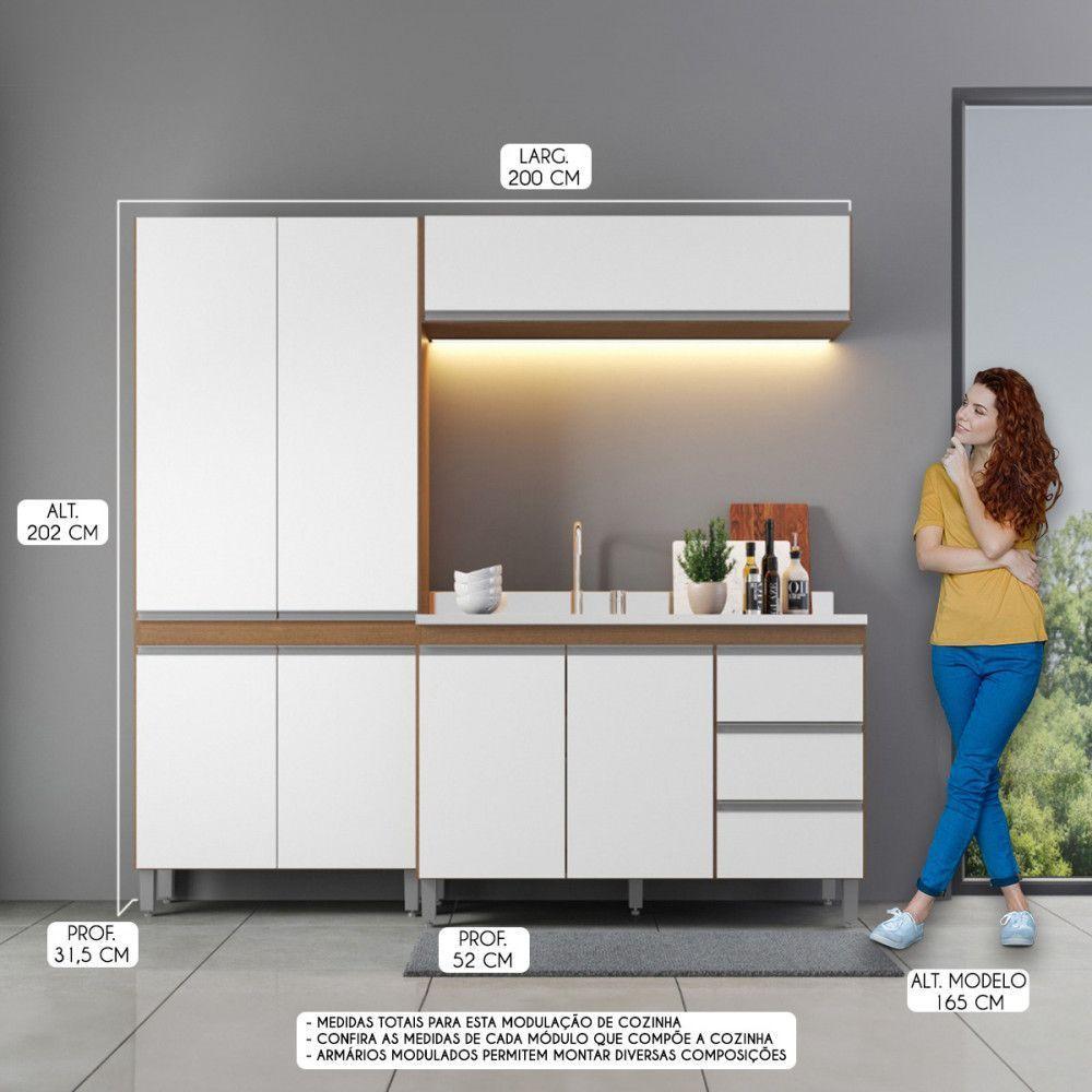 Armário Cozinha Modulada Sabrina 200x202cm 3 Pçs Menu Móveis Branco - 2