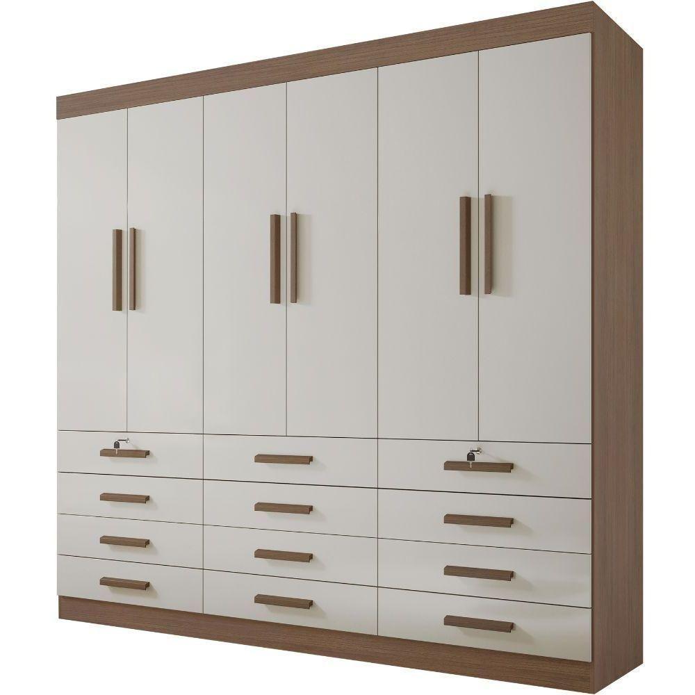 Guarda Roupa Mônaco Plus Castanho Off White 6 Portas 12 Gavetas D?doro - 1