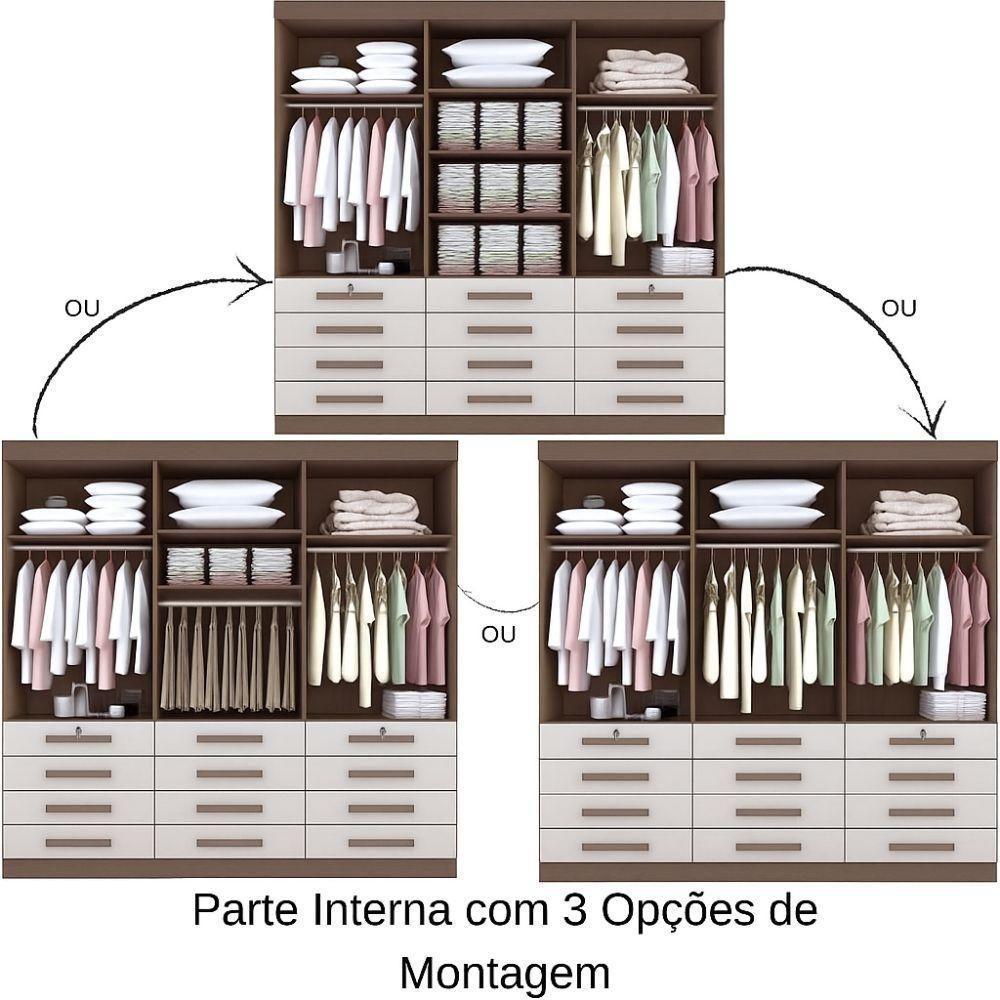 Guarda Roupa Mônaco Plus Castanho Off White 6 Portas 12 Gavetas D?doro - 2