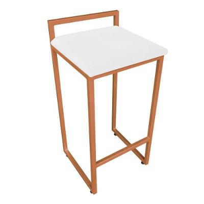 Conjunto 02 Banqueta Alta Industrial Pietra Suede Base Cobre DRossi Branco