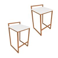 Conjunto 02 Banqueta Alta Industrial Pietra Suede Base Cobre DRossi Branco - 10
