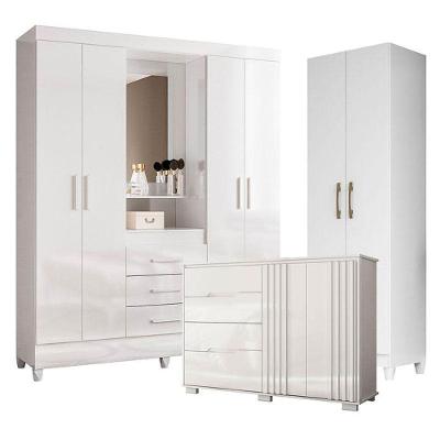 Guarda Roupa Casal Capelinha Capri Com Cômoda Texas E Armário Multiuso New íris Branco Brilho – Moval