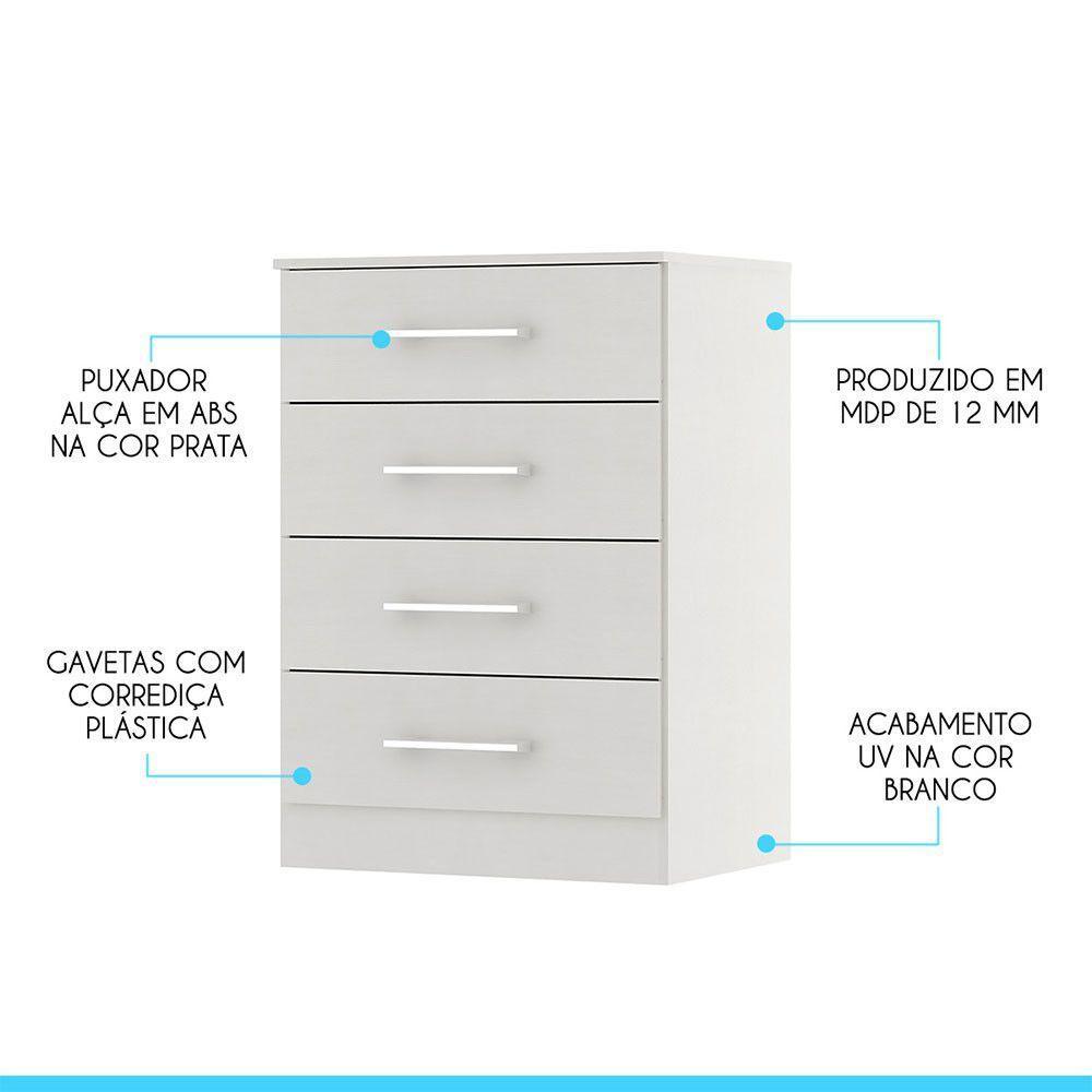 Cômoda Pequena Para Quarto 55x93cm Mdp Branco Menu Móveis Branco - 4