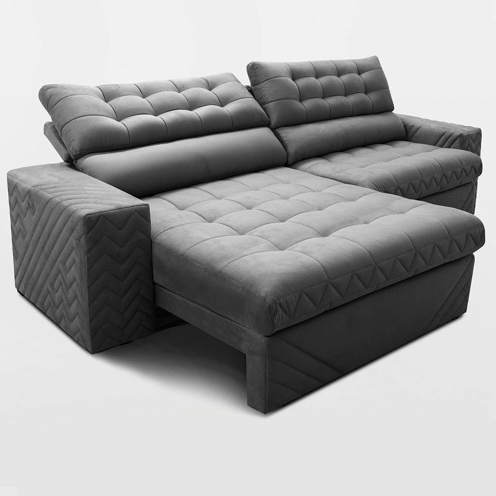 Sofá Retrátil E Reclinável 2,30m Molas Ensacadas Max Spring. Velusoft Cama Inbox Cinza - 8