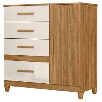 Comoda Venus 4 Gavetas 1 Porta Com Pes 98 Cm Freijo Off White Friso Moval - 1