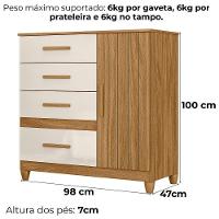 Comoda Venus 4 Gavetas 1 Porta Com Pes 98 Cm Freijo Off White Friso Moval - 3