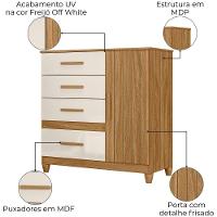 Comoda Venus 4 Gavetas 1 Porta Com Pes 98 Cm Freijo Off White Friso Moval