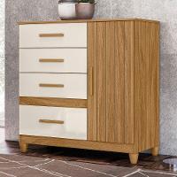 Comoda Venus 4 Gavetas 1 Porta Com Pes 98 Cm Freijo Off White Friso Moval - 5