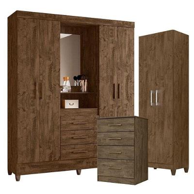 Guarda Roupa Casal Capelinha Capri Com Cômoda Ms913 E Armário Multiuso New íris Castanho Wood – Moval