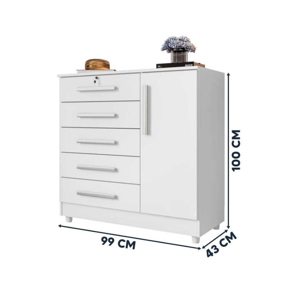 Cômoda Para Quarto Vitória Elegance 1 Porta 5 Gavetas - Branco Branco - 2