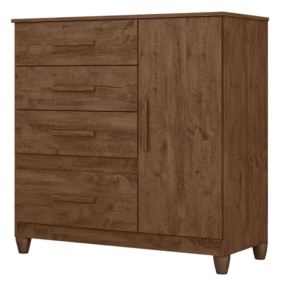 Comoda Venus 4 Gavetas 1 Porta Com Pes 98 Cm Castanho Wood Flex Moval - 1