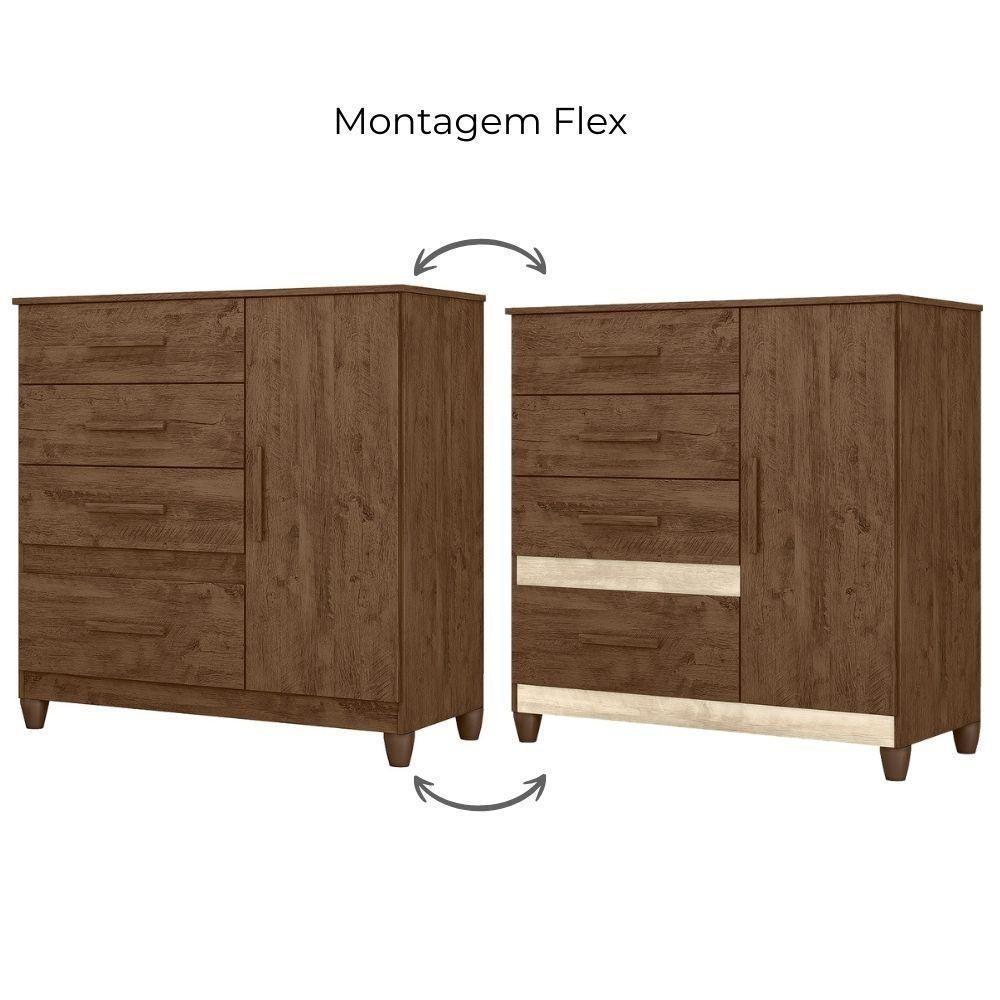 Comoda Venus 4 Gavetas 1 Porta Com Pes 98 Cm Castanho Wood Flex Moval - 4