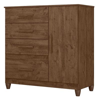 Comoda Venus 4 Gavetas 1 Porta Com Pes 98 Cm Castanho Wood Flex Moval
