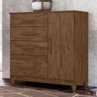 Comoda Venus 4 Gavetas 1 Porta Com Pes 98 Cm Castanho Wood Flex Moval - 7