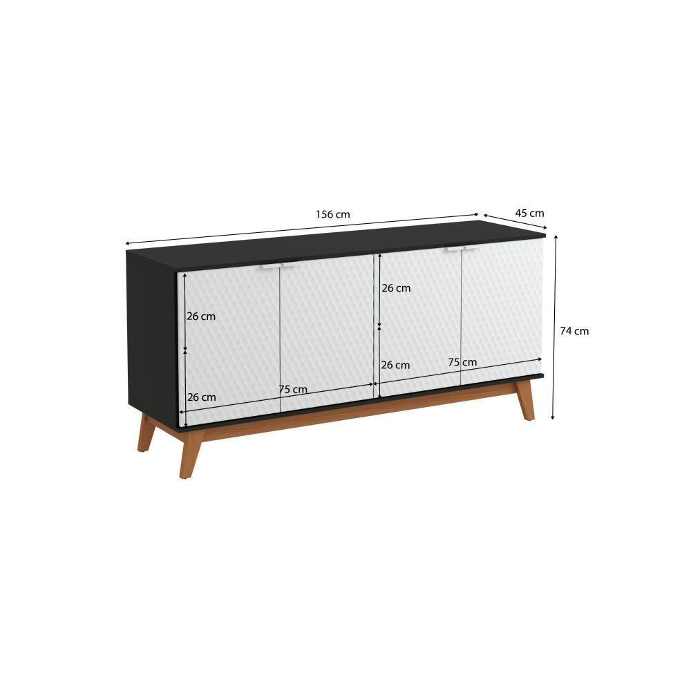 Aparador Kappesberg 4 Portas 3d Preto Fosco-branco 180cm - 2