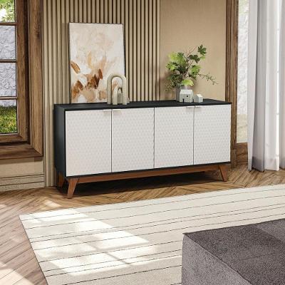 Aparador Kappesberg 4 Portas 3d Preto Fosco-branco 180cm