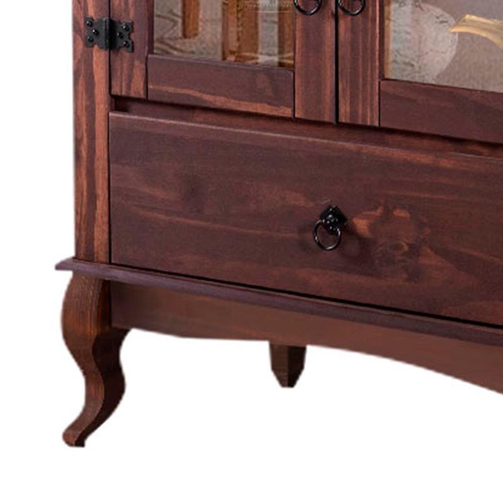 Aparador 3 Portas Vidro Madeira Maciça Rústico Imbuia D125 Shop Jm Imbuia - 7