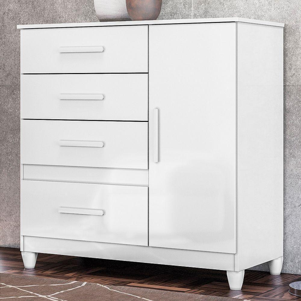 Comoda Venus 4 Gavetas 1 Porta Com Pes 98 Cm Branco Flex Moval Branco Flex - 2