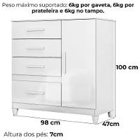 Comoda Venus 4 Gavetas 1 Porta Com Pes 98 Cm Branco Flex Moval Branco Flex - 3