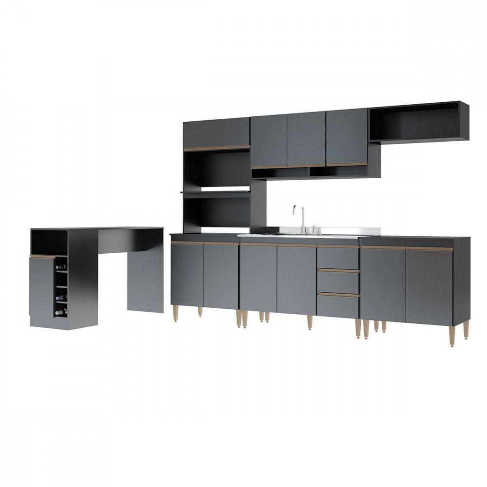 Armário De Cozinha Modulada Torre Quente Sabrina Menu Móveis Preto - 1