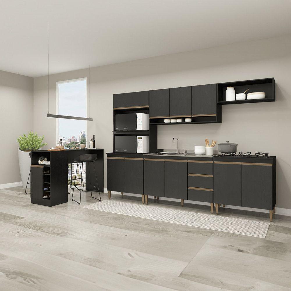 Armário De Cozinha Modulada Torre Quente Sabrina Menu Móveis Preto - 2